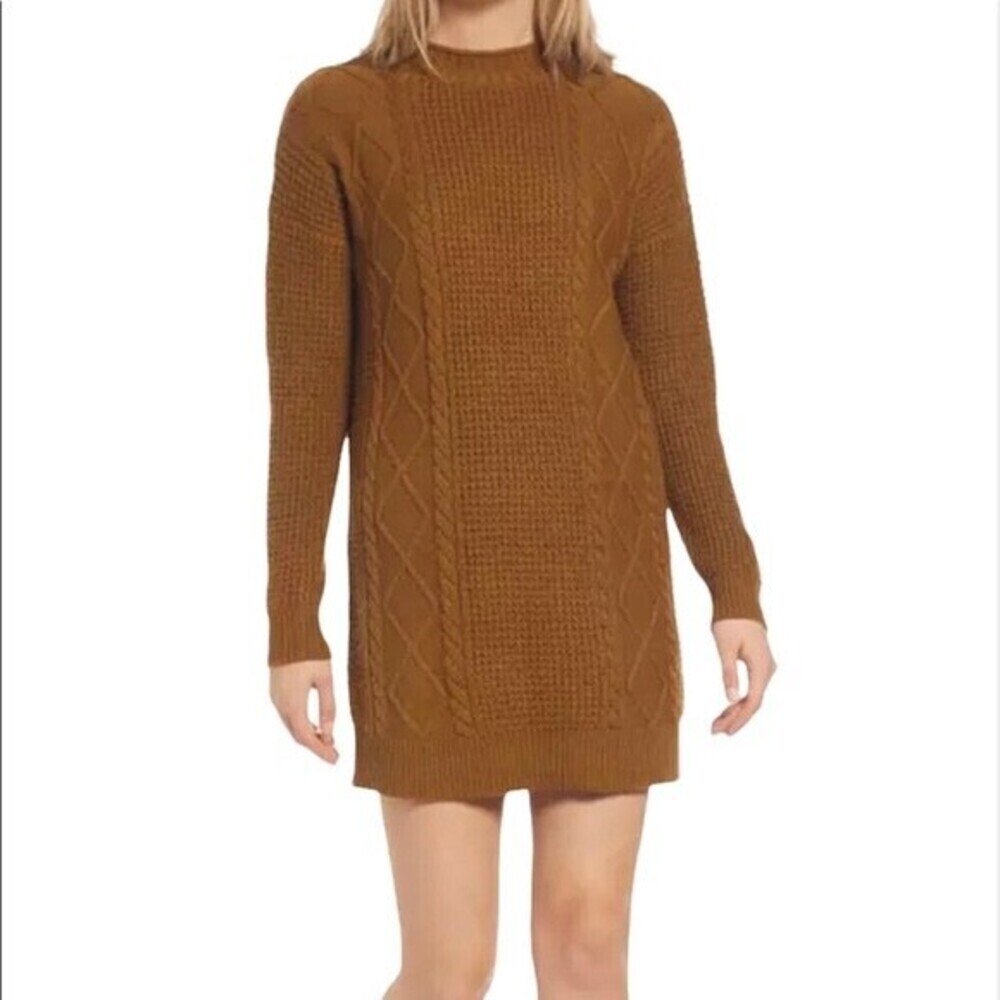 BP Women's Cable Knit Sweater Dress In Olive Breen Green Brown Size S
